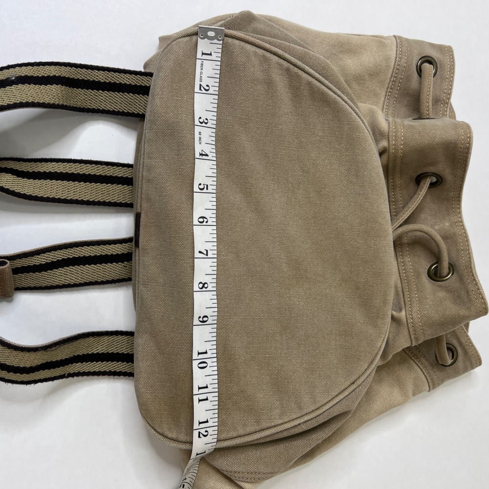 Life is Good Canvas Bucket Backpack Khaki Cotton Leather Trim Drawstring Bag - Picture 12 of 16